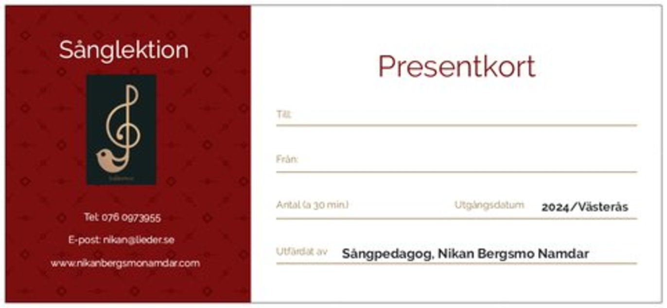 Nikan Bergsmo Namdar    Dipl.Sångpedagog/Scalanimus Musikförmedling, Västerås - 2